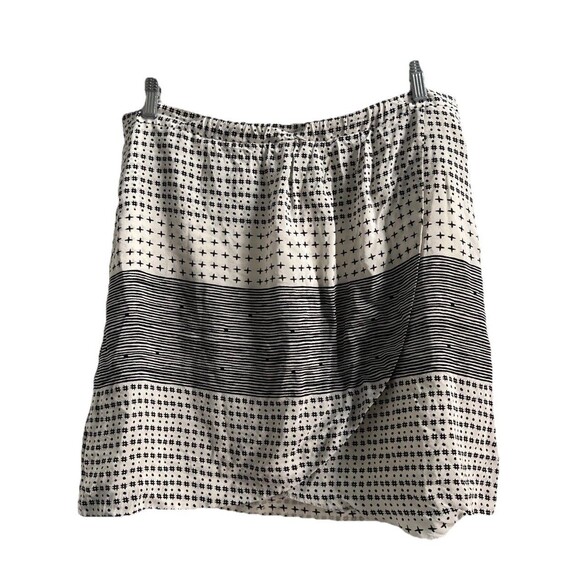 Madewell Silk Skirt Black White Hashtag Stripe Faux Wrap Tulip Mini Size Medium - Picture 3 of 9
